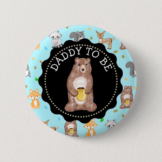 Dad To Be Button Woodlands Creatures Theme (Front)