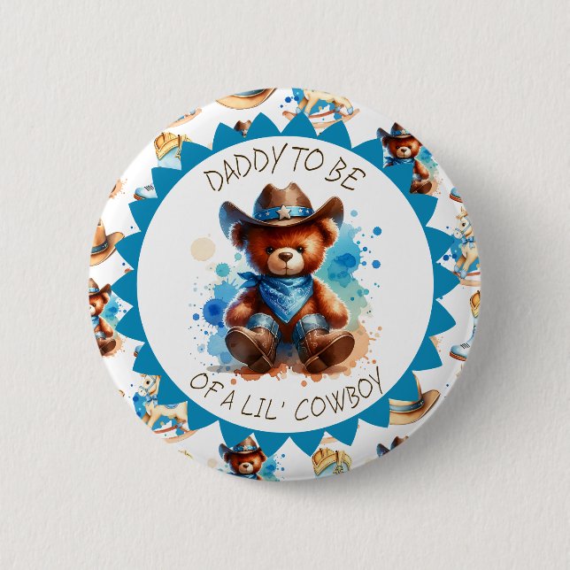 Dad to be  | Cowboy Teddy Bear Boy's Baby Shower Button (Front)