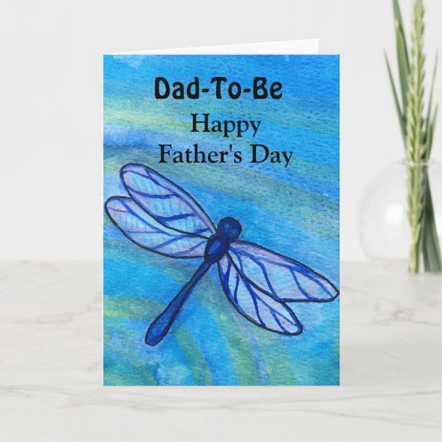 Dad-To-Be Happy Father's Day Blue Dragonfly Card (Front)