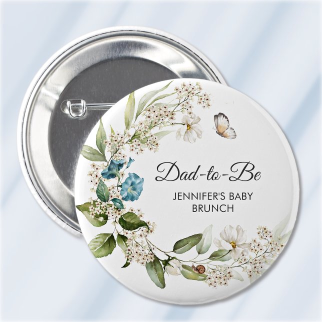 Dad-to-Be, Morning Glory Blue Baby Shower/Brunch Button (Creator Uploaded)