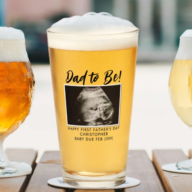 Dad to be Ultrasound Photo 1st Father's Day Glass (Surprise the dad to be with his own beer glass with your baby sonogram photo. Just add a message!)
