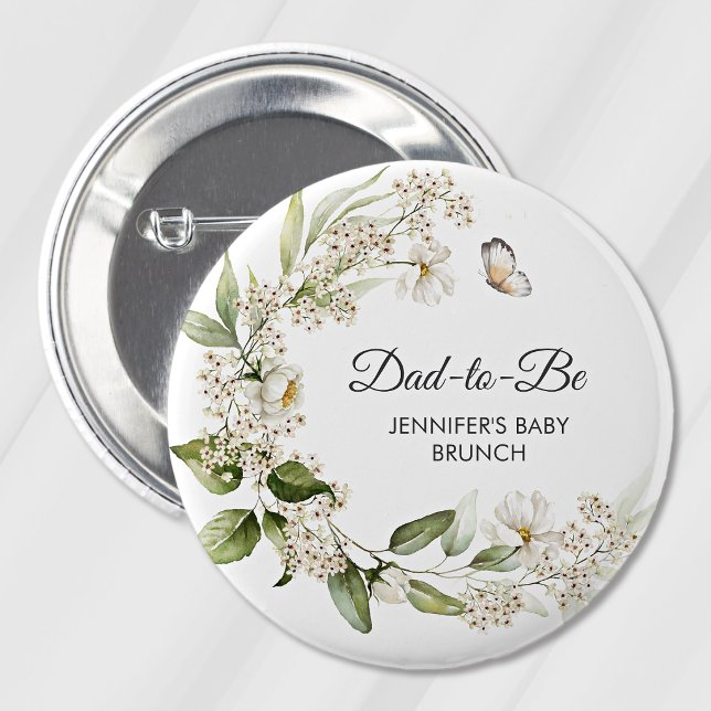 Dad-to-Be White Peonies Boho Baby Shower/Brunch Button (Creator Uploaded)
