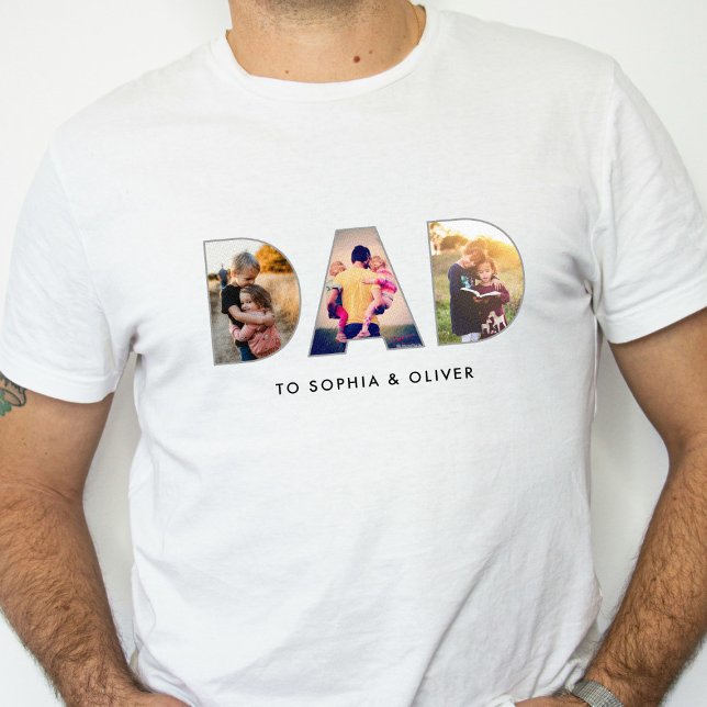 Dad To Kids Names & Photos Modern Cute T-Shirt (Creator Uploaded)