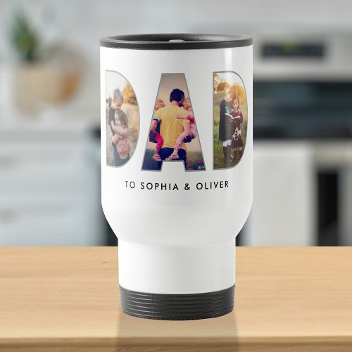 Dad To Kids Names  Photos Modern Cute Travel Mug