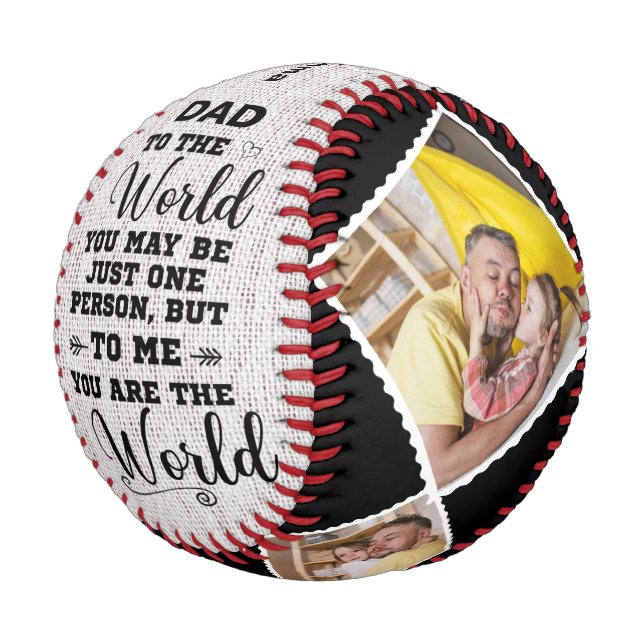 Dad To Me You Are The World Custom 4 Photo Collage Baseball (Angled)