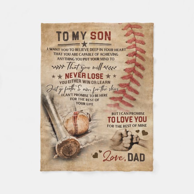 Dad To My Son I Promise To love You Baseball Fleece Blanket (Front)