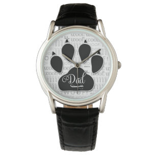 Dad Typography Black Dog Paw Print Watch