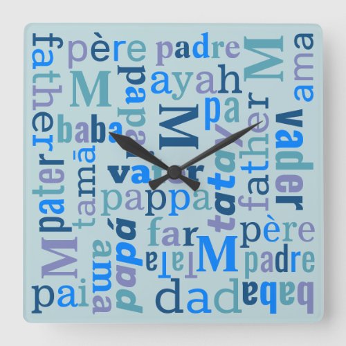 Dad Typography Blue Cool Home Office Bar Den Square Wall Clock