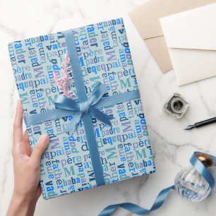 Dad Typography Blue Fathers Day Or Birthday Wrapping Paper