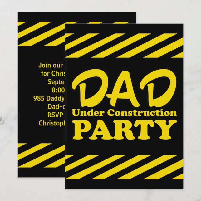 Dad Under Construction Party Invitation (Front/Back)