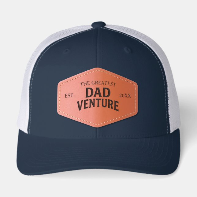 Dad Venture Custom Date Year Fathers Day Leather Patch Hat (Front)