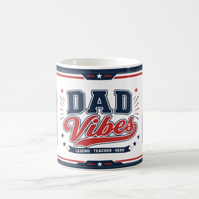 Dad Vibes Red Navy Retro 2 Photo Design Coffee Mug (Center)