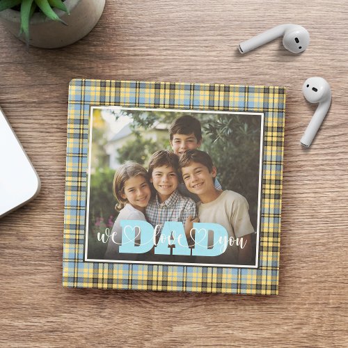 Dad We Love You Blue Yellow Plaid Custom Photo Stone Coaster