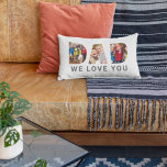 Dad We Love You Custom Fathers Day 3 Photo Collage Lumbar Pillow<br><div class="desc">Create a stylish and memorable gift for Dad this Father's Day! This custom throw pillow features a collage of three favorite family pictures of the kids (front and back) designed as a modern and bold sans serif typography design. Personalize the "We love you" text and modify the charcoal gray text...</div>
