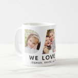 Dad We Love You Custom Fathers Day Photo Collage Coffee Mug<br><div class="desc">Create a stylish and memorable gift for Dad this Father's Day! This custom coffee mug features a collage of three favorite family pictures of the kids designed as a modern and bold sans serif typography design. Personalize the custom text with the names of the children and modify the black text...</div>