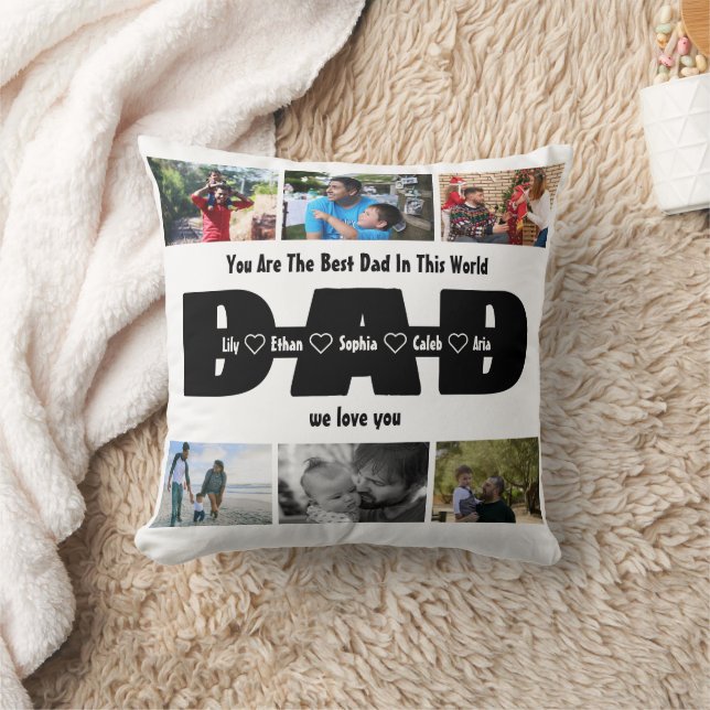 Dad, We Love You – Fathers Day 6 Photo Collage Throw Pillow (Blanket)