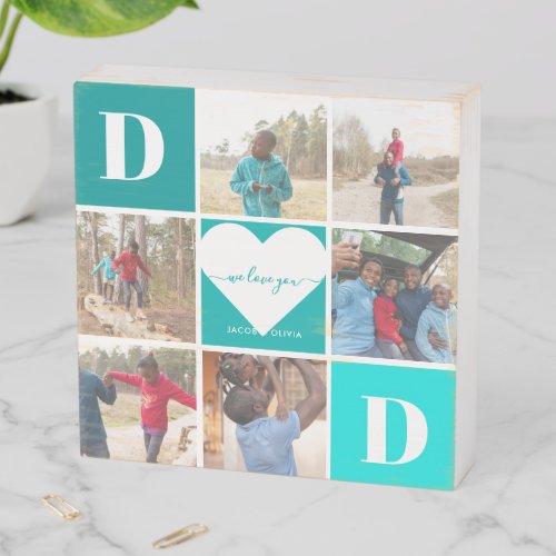 Dad We Love You  Modern 6 Photo Color Block Wooden Box Sign