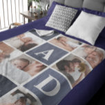Dad We Love You | Modern 8 Photo Color Block Fleec Fleece Blanket<br><div class="desc">Customize this unique blanket with 8 square photos arranged in a grid collage layout. Featuring "Dad" going diagonal on ombre navy blue squares and additional square on the bottom for a custom message. Keep "we love you" as is or change to your custom endearment. All colors can be changed. These...</div>