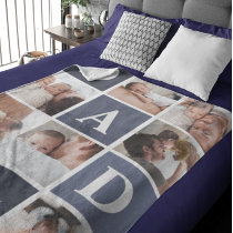 Dad We Love You | Modern 8 Photo Color Block Fleec Fleece Blanket