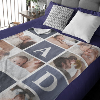 Dad We Love You | Modern 8 Photo Color Block Fleec Fleece Blanket