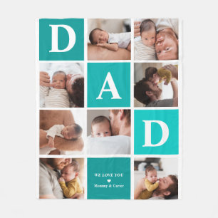 Dad We Love You Modern 8 Photo Color Block Fleece Blanket