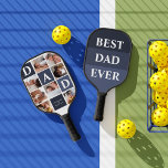 Dad We Love You | Modern 8 Photo Color Block  Pickleball Paddle<br><div class="desc">Customize this unique pickleball paddle with 8 square photos arranged in a grid collage layout. Featuring "Dad" going diagonal on ombre navy blue squares and additional square on the bottom for a custom message. Keep "we love you" as is or change to your custom endearment. All colors can be changed....</div>