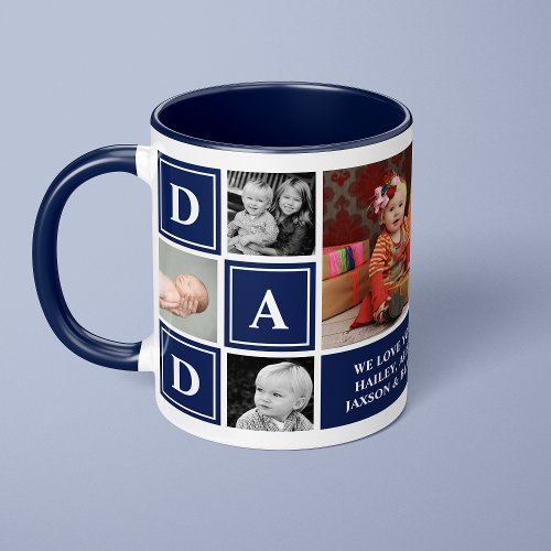 Dad We Love You Navy Blue Custom Photo Collage Mug