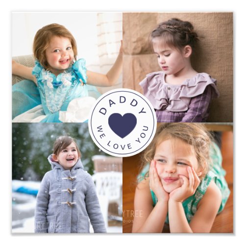 Dad We Love You Navy Blue Heart 4 Photo Collage