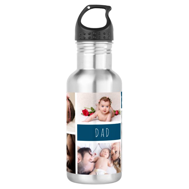 Dad We Love You Photo Collage Personalized Stainless Steel Water Bottle (Front)