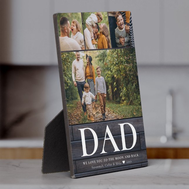 DAD We love you Photo Collage Rustic Modern Father Plaque (Creator Uploaded)