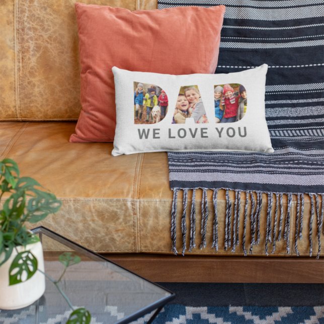 Dad We Love You Photo Letter Collage Lumbar Pillow (Creator Uploaded)
