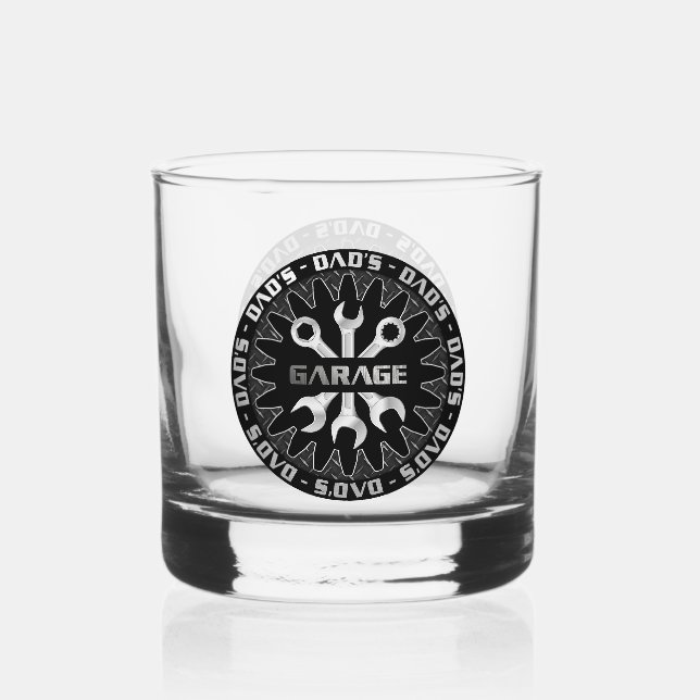 Dad Will Love This! Garage Bar Lounge Rocks Whiskey Glass (Front)