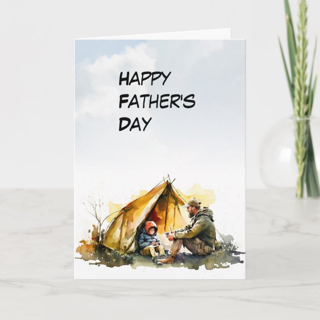 Dad with Child enjoy camping Father's Day card (Front)