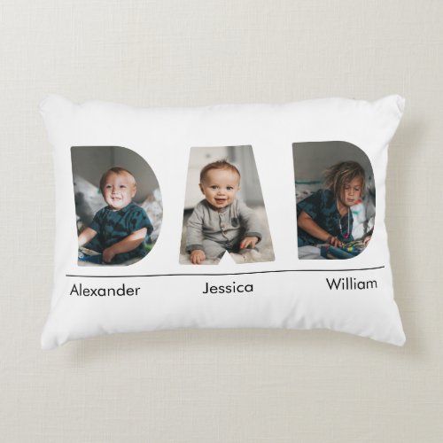 Dad with custom 3 kids photo and name accent pillow