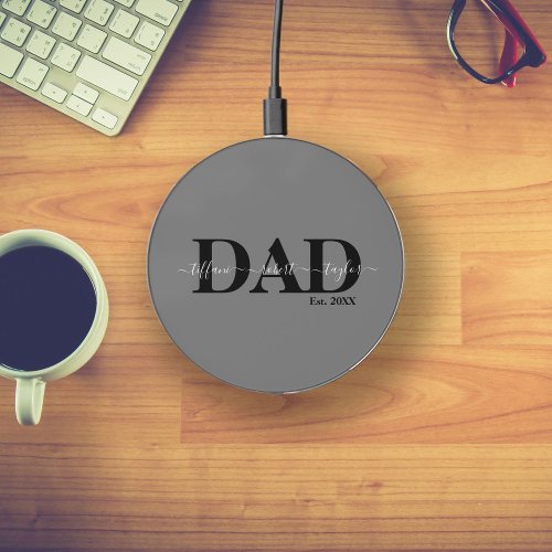 Dad with Kids Names Year Wireless Charger