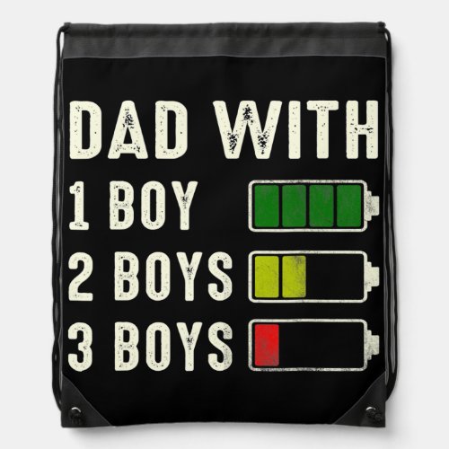 Dad With Three Boys Battery Empty Fathers Day  Drawstring Bag