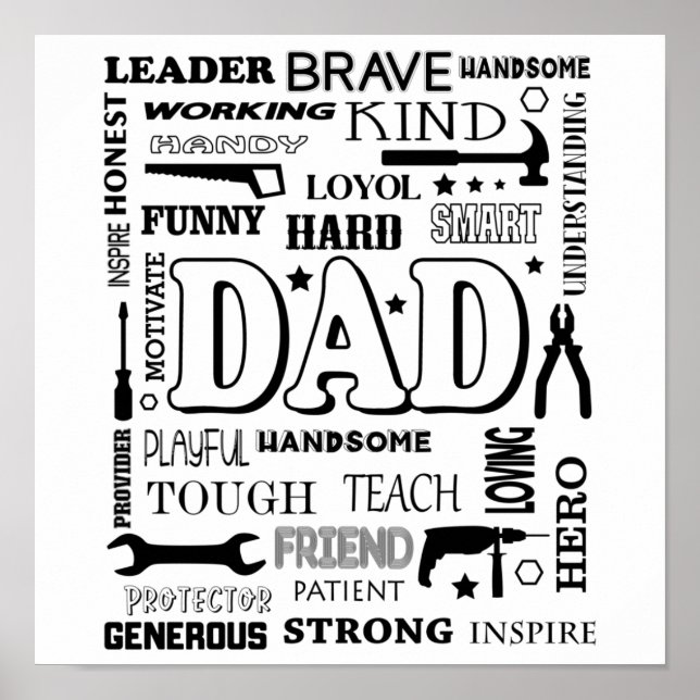 Dad Word Art, Dad Gift, Funny Quotes Dad Poster (Front)