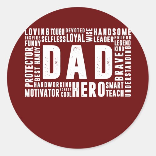 Dad Word Art Fathers day Perfect Words for Dad Classic Round Sticker