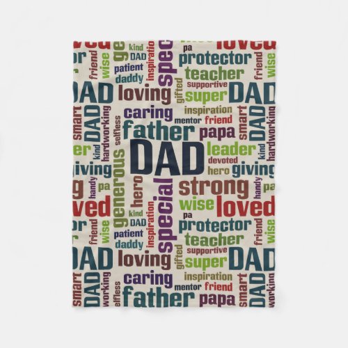 Dad Word Cloud Text Fathers Day Typography Fleece Blanket