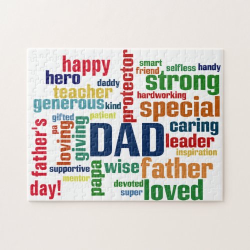 Dad Word Cloud Text Fathers Day Typography Jigsaw Puzzle