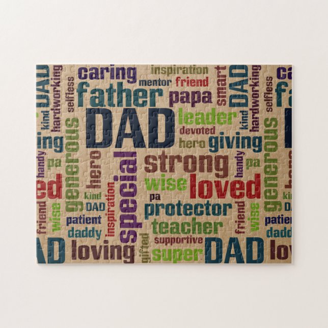 Dad Word Cloud Text Father's Day Typography Jigsaw Puzzle (Horizontal)