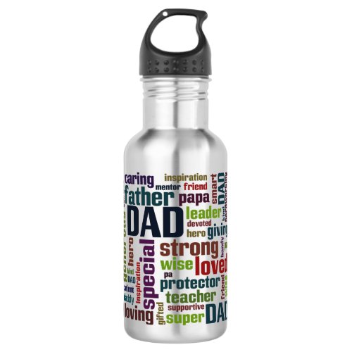 Dad Word Cloud Text Fathers Day Typography Water Bottle