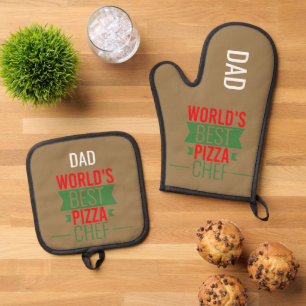 Dad -World's Best Pizza Chef no2 Oven Mitt & Pot Holder Set