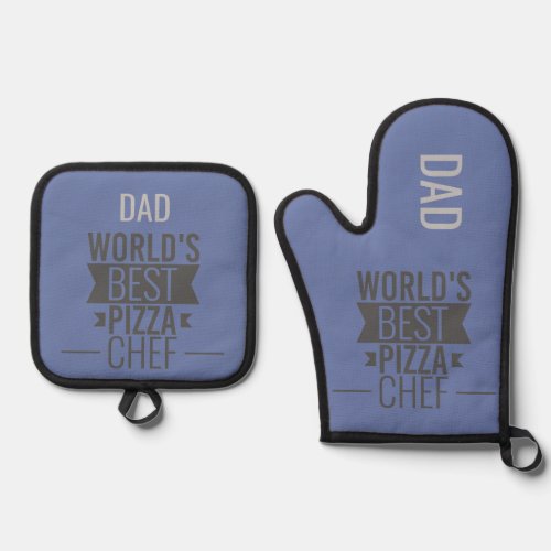 Dad _Worlds Best Pizza Chef Oven Mitt  Pot Holder Set