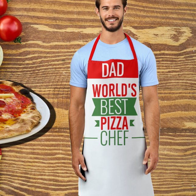 Dad -World's Best Pizza Chef - red white green Apron (Creator Uploaded)