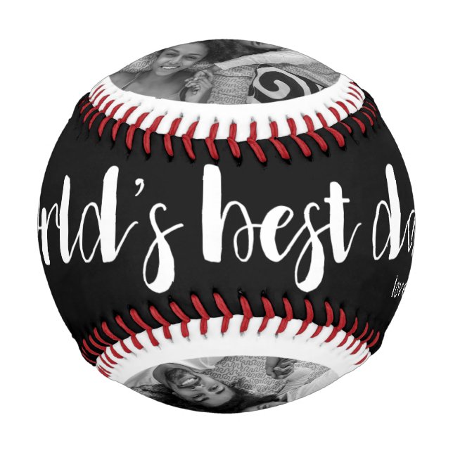 Dad World's Best Two Photo, Year, and Name Baseball (Front)