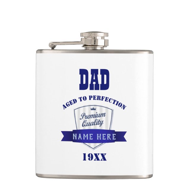 DAD - Year Born Birthday Gift - Aged To Perfection Flask (Front)
