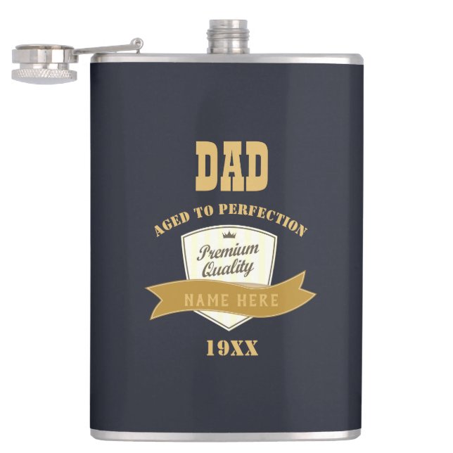DAD - Year Born Birthday Gift - Aged To Perfection Flask (Opened)