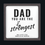 Dad you are the Strongest Father`s Day Gift Box<br><div class="desc">Dad you are the Strongest Father`s Day Gift Box. Fun strongest dad gift box with a muscle arm. Personalize it with your names. The text is black modern typography. You can change any text or erase it. A perfect gift for a dad or a new dad on a Father`s day,...</div>