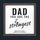 Dad you are the Strongest Father`s Day Gift Box<br><div class="desc">Dad you are the Strongest Father`s Day Gift Box. Fun strongest dad gift box with a muscle arm. Personalize it with your names. The text is black modern typography. You can change any text or erase it. A perfect gift for a dad or a new dad on a Father`s day,...</div>